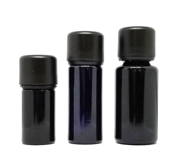 authentic, swiss made, uv blocking, miron violet glass bottle with pour spout and screw cap. sizes 5ml, 10ml, 15ml, 30ml, 50ml, 100ml. protective storage for essential oils, carrier oil, cosmetics, aromatherapy, perfumery.